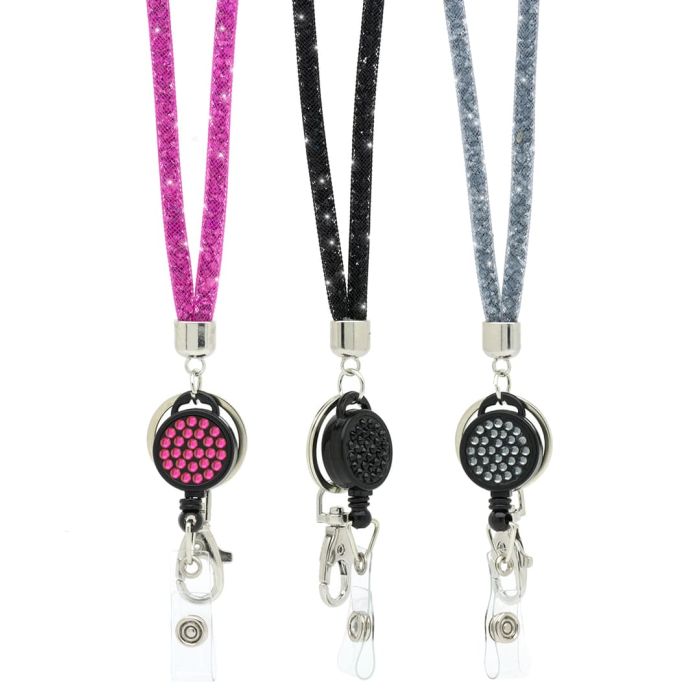 CKB LTD Sparkle Lanyard Rhinestone Glitter Crystal Gems Neck Strap with  Swivel Metal Clip and Sparkly Bling Retractable Reel ID Badge Holder Clip  1pc