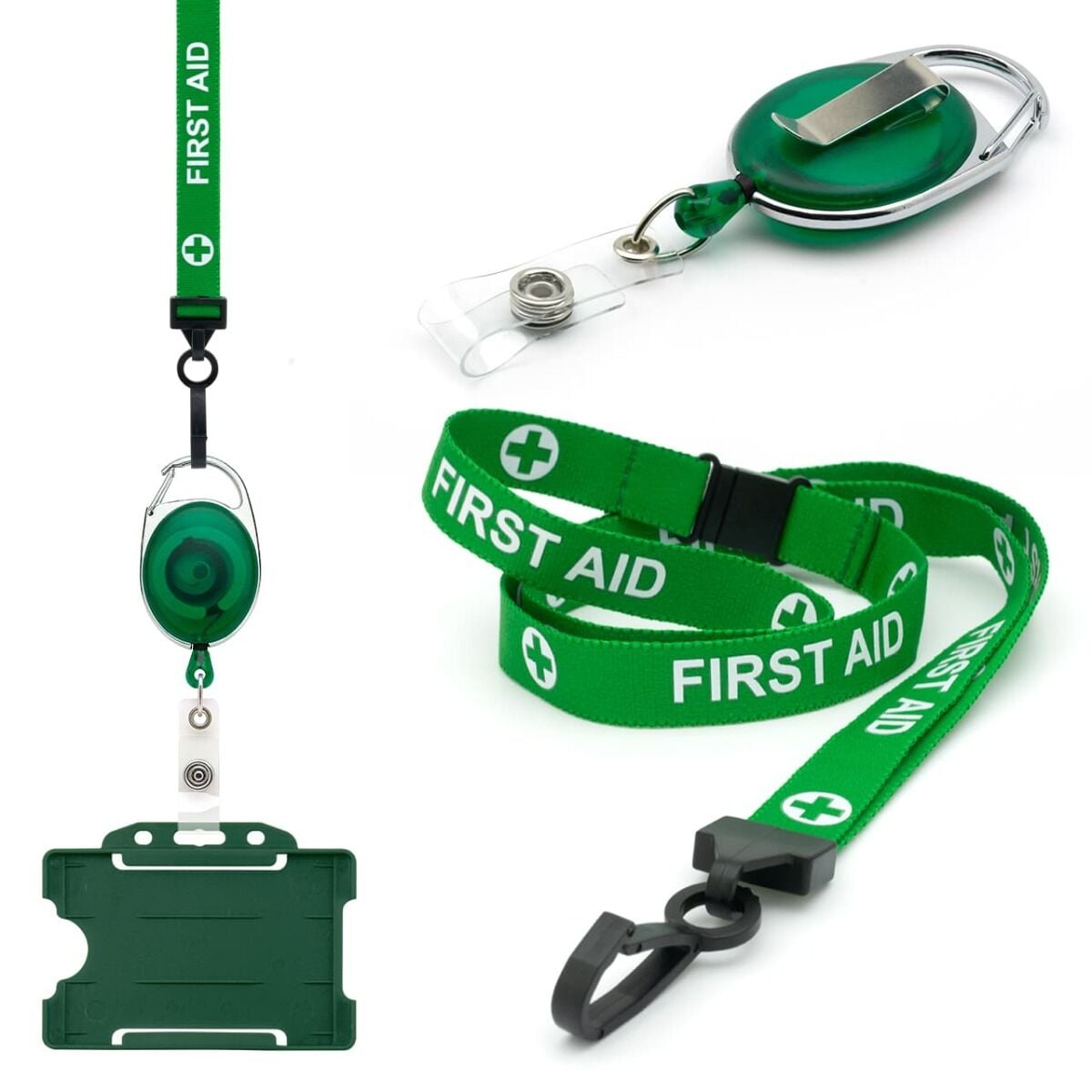 FCRB PASS CASE・LANYARDセット Green First Aid Lanyard with Card Holder Retractable Reel Clip