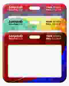Horizontal plastic ID badge holder with custom full-colour printing. Personalised with text or design of your choice