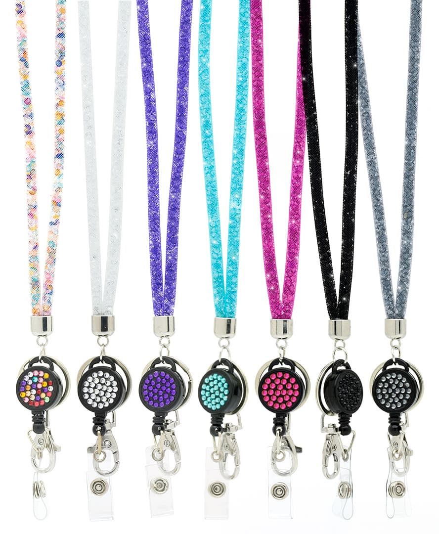 CKB LTD Sparkle Lanyard Rhinestone Glitter Crystal Gems Neck Strap with  Swivel Metal Clip and Sparkly Bling Retractable Reel ID Badge Holder Clip  1pc