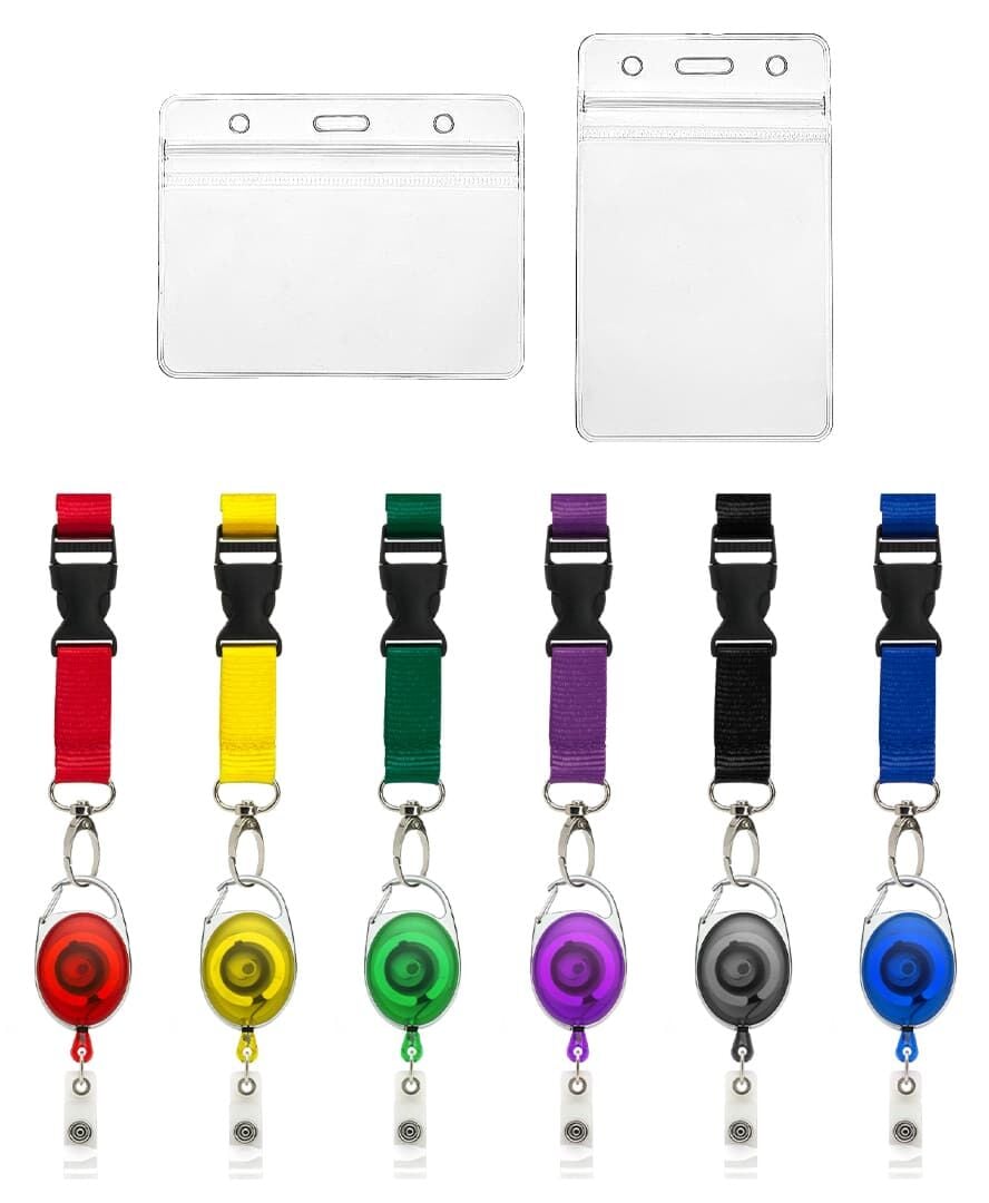 Detachable Dual Lanyard With Card Holders 4pc ID Badge Reel Combo